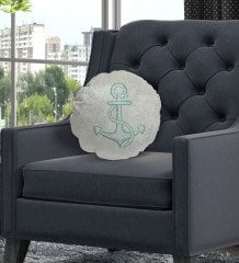 BK Gift Çapa Tasarımlı Yuvarlak Dekoratif Kırlent Yastık-1