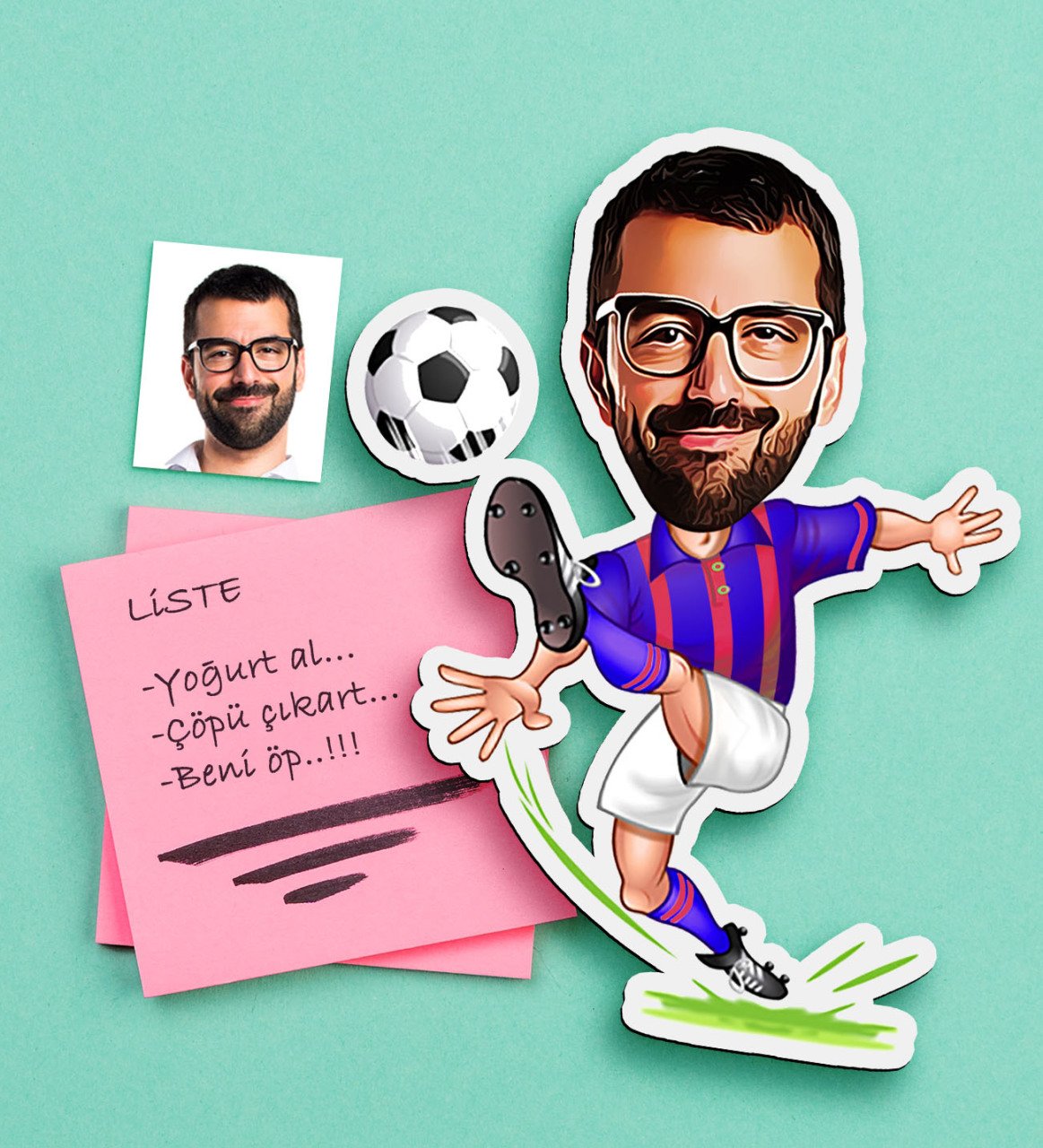 Kişiye Özel Bay Bordo Mavi Futbolcu Karikatürlü Ahşap Magnet