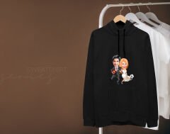 BK Gift Kişiye Özel Sevgililer Karikatürlü İkili Siyah Sweatshirt Seti, Sevgililer Hediye, Çift Hediyesi, Yıl Dönümü Hediyesi, Kişiye Özel Sweatshirt-12