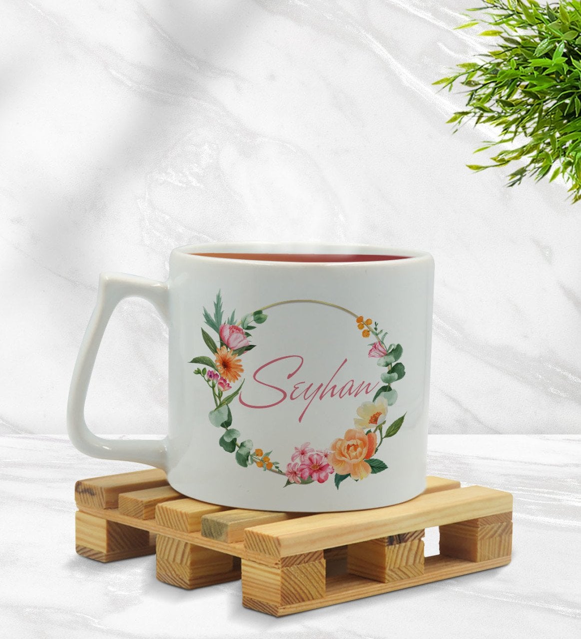 Kişiye Özel Çiçek Tasarımlı Middle Beyaz Kupa Bardak Model 10