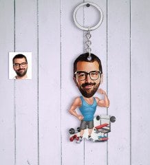 Kişiye Özel Bay Fitness Karikatür Anahtarlık