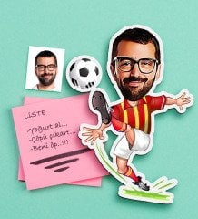 Kişiye Özel Bay Sarı Kırmızı Futbolcu Karikatürlü Ahşap Magnet