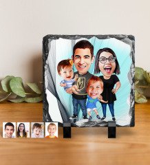 Kişiye Özel Aile Karikatürlü Dekoratif Doğal Taş - 3