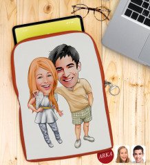 Kişiye Özel Sevgililer Karikatürlü Taşınabilir Koruyucu Tablet Kılıfı & Organizer Çanta - Turuncu-98