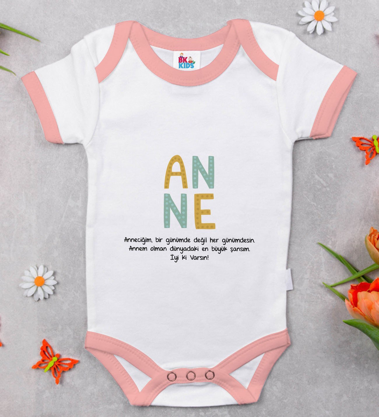 BK Kids Anne Tasarımlı Pembe Bebek Body Zıbın-2