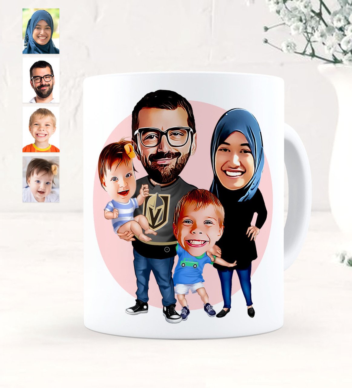 Kişiye Özel Aile Karikatürlü Beyaz Kupa Bardak - 3
