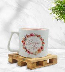 Kişiye Özel Çiçek Tasarımlı Middle Beyaz Kupa Bardak Model 12