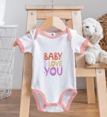 BK Kids Baby I Love You Tasarımlı Pembe Bebek Body Zıbın-1
