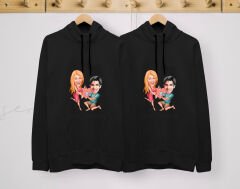 BK Gift Kişiye Özel Sevgililer Karikatürlü İkili Siyah Sweatshirt Seti, Sevgililer Hediye, Çift Hediyesi, Yıl Dönümü Hediyesi, Kişiye Özel Sweatshirt-15