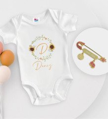 BK Kids Kişiye Özel Harfli İsimli Beyaz Bebek Body Zıbın ve Kız Bebek İğnesi Hediye Seti-3