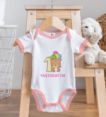 BK Kids 1 Yaşındayım Tasarımlı Pembe Bebek Body Zıbın-1