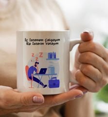 BK Gift İç Istemem Çalışayım Ep isterim Yatayım Beyaz Kupa Bardak, Arkadaşa Hediye, İş Hediyesi