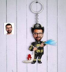 Kişiye Özel Bay İtfaiyeci Karikatür Anahtarlık