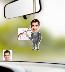 Kişiye Özel Bay Patron Karikatürlü Ahşap Araba Dikiz Ayna Süsü-4