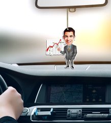 Kişiye Özel Bay Patron Karikatürlü Ahşap Araba Dikiz Ayna Süsü-4