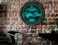 BK Gift Kişiye Özel Led Işıklı Yuvarlak Bar Tabelası, Işıklı Tabela, Bar Dekorasyonu, Duvar Dekoru, Home Bar Tabela-14 - (39CM)