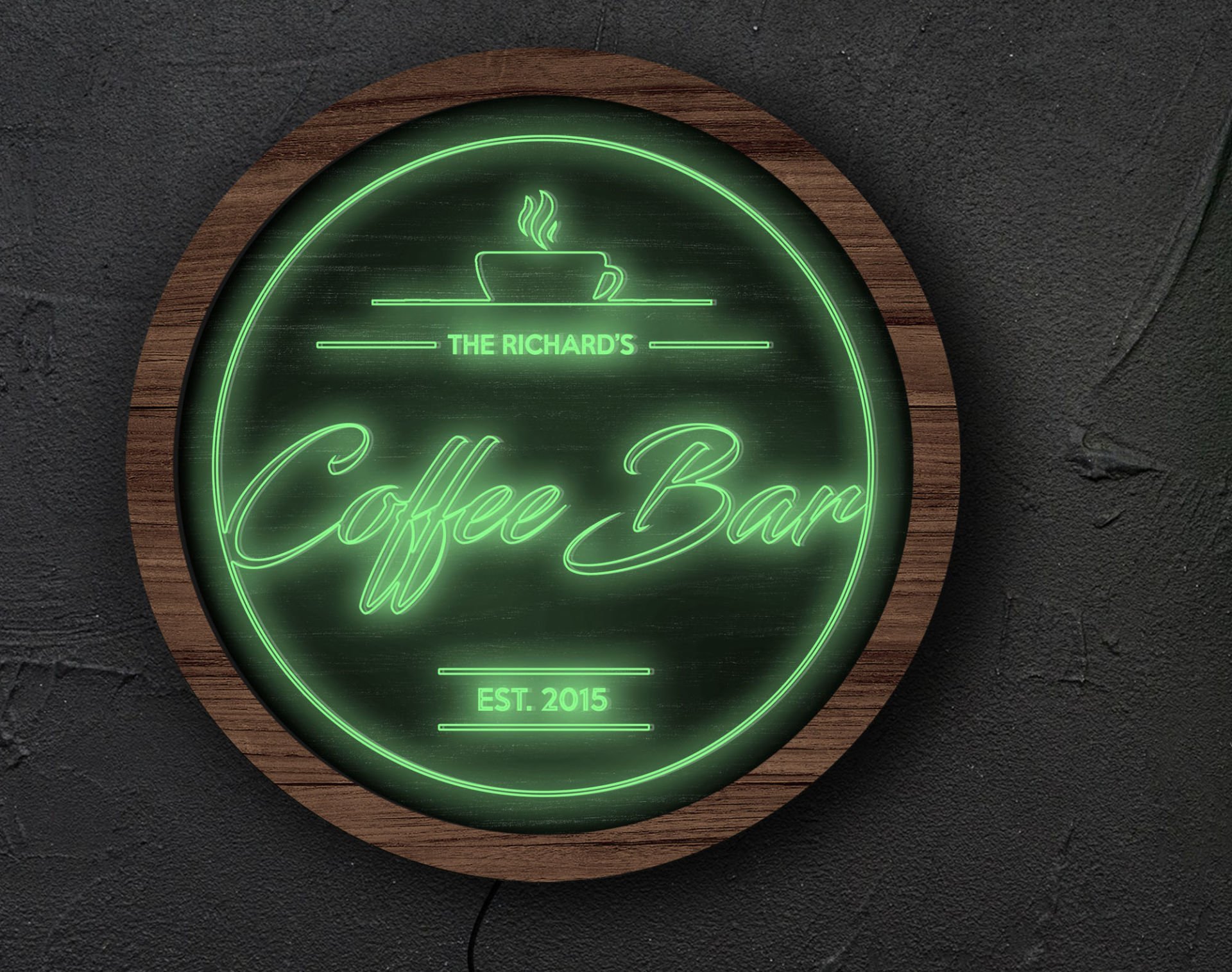 BK Gift Kişiye Özel Led Işıklı Yuvarlak Bar Tabelası, Işıklı Tabela, Bar Dekorasyonu, Duvar Dekoru, Home Bar Tabela-14 - (39CM)