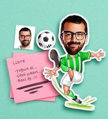 Kişiye Özel Bay Yeşil Beyaz Futbolcu Karikatürlü Ahşap Magnet