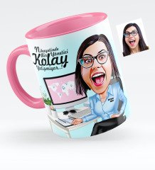 Kişiye Özel Bayan Genel Müdür Karikatürlü Pembe Kupa Bardak - 1