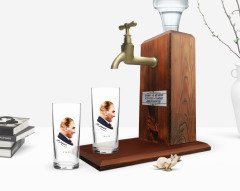 Kişiye Özel Renkli Baskılı Atatürk Temalı İkili Rakı Bardağı ve Ahşap Rakı Standı Hediye Seti-11