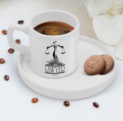 BK Gift Kişiye Özel Sunum Tabaklı Avukat Tasarımlı Kahve Fincanı-4, Sevgiliye Hediye, Arkadaşa Hediye, Avukata Hediye