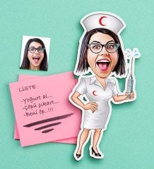 Kişiye Özel Hemşire Karikatürlü Ahşap Magnet