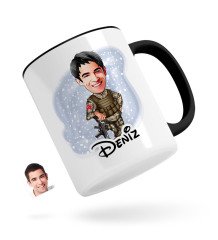 Kişiye Özel Asker Karikatürlü Siyah Kupa Bardak-2