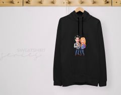 BK Gift Kişiye Özel Sevgililer Karikatürlü İkili Siyah Sweatshirt Seti, Sevgililer Hediye, Çift Hediyesi, Yıl Dönümü Hediyesi, Kişiye Özel Sweatshirt-18