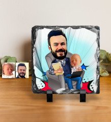 Kişiye Özel Baba Oğul Karikatürlü Dekoratif Doğal Taş - 1
