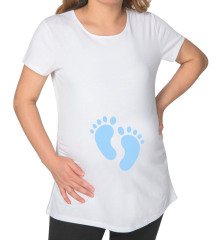 BK Gift Erkek Bebek Ayak İzi Tasarımlı Beyaz Hamile Tişört-1