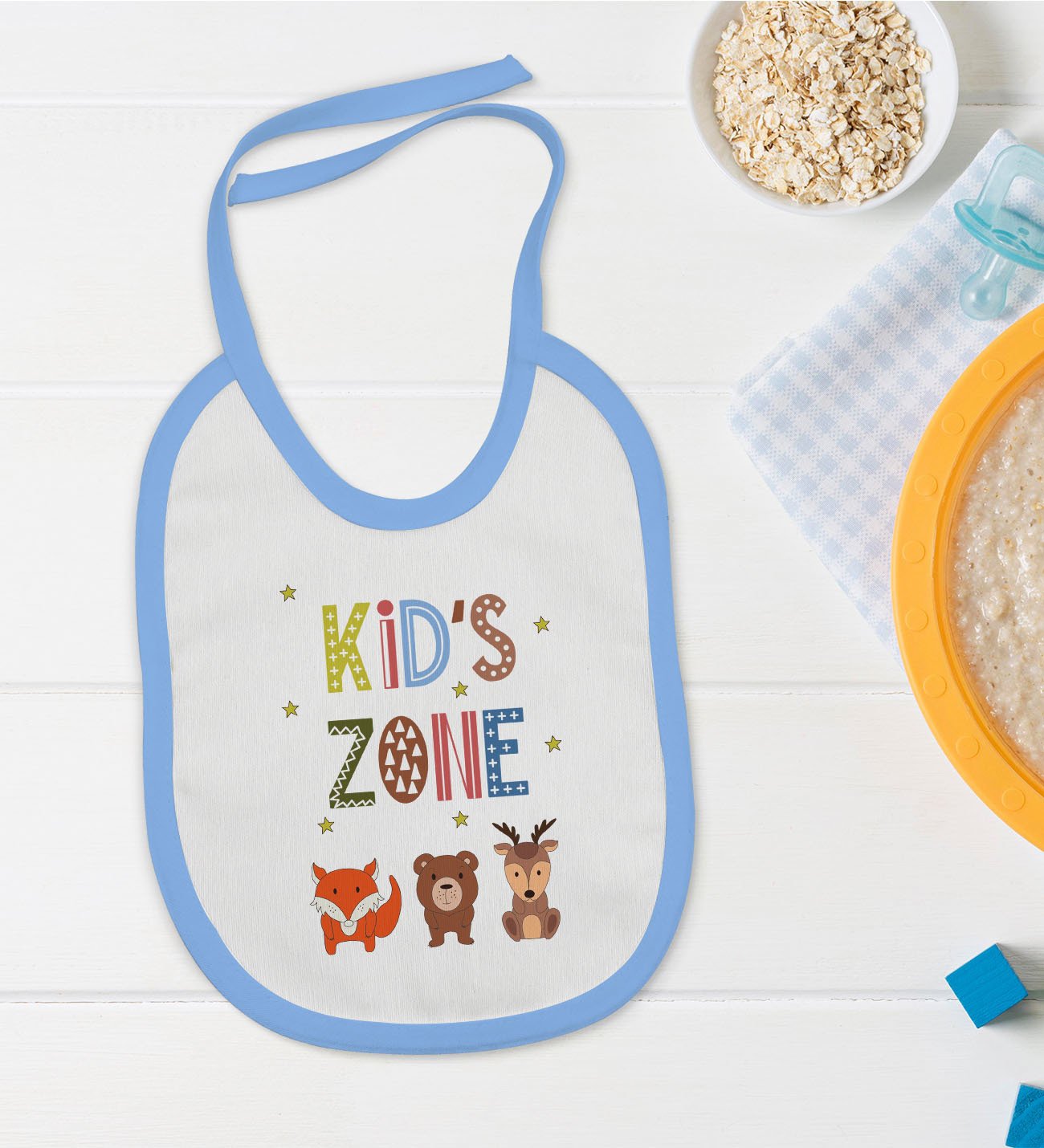 BK Kids Kid's Zone Tasarımlı Mavi Bebek Mama Önlüğü