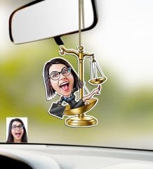 Kişiye Özel Bayan Avukat Karikatürlü Ahşap Araba Dikiz Ayna Süsü-4
