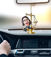 Kişiye Özel Bayan Avukat Karikatürlü Ahşap Araba Dikiz Ayna Süsü-4