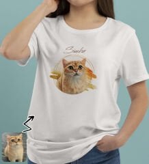 BK Gift Kişiye Özel Evcil Hayvan Tasarımlı Kadın Beyaz Tişört-6, Sevgiliye Hediye, Arkadaşa Hediye, Trend T-Shirt