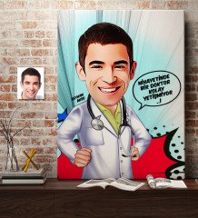 Kişiye Özel Bay Doktor Karikatürlü Kanvas Tablo (70 x 100 cm.) 1