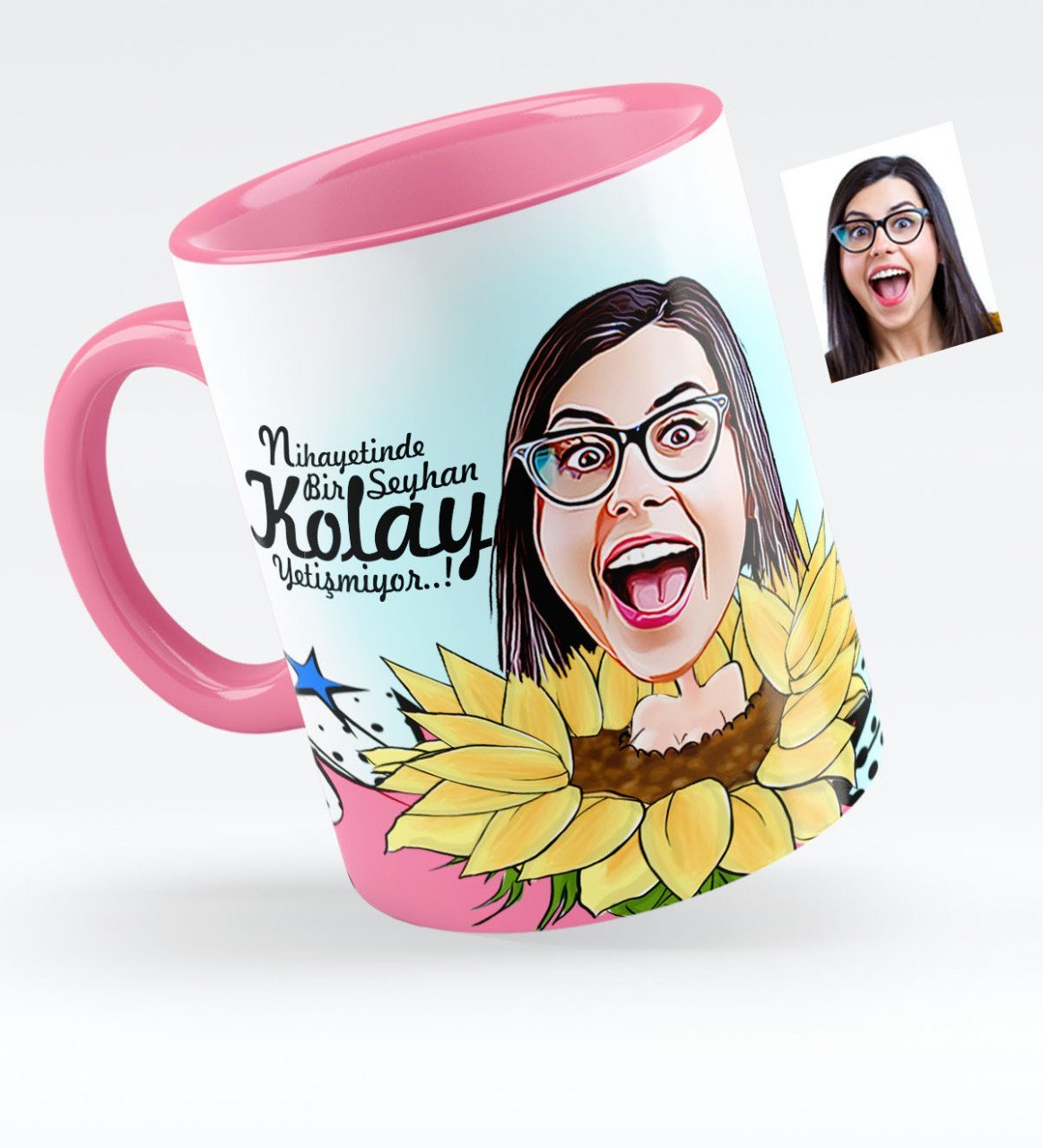 Kişiye Özel Bayan Karikatürlü Pembe Kupa Bardak - 5