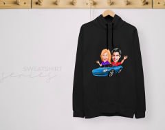 BK Gift Kişiye Özel Sevgililer Karikatürlü İkili Siyah Sweatshirt Seti, Sevgililer Hediye, Çift Hediyesi, Yıl Dönümü Hediyesi, Kişiye Özel Sweatshirt-19