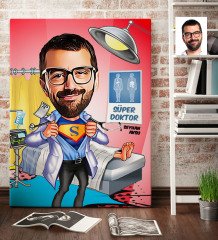 Kişiye Özel Bay Doktor Karikatürlü Kanvas Tablo (70 x 100 cm.) 2