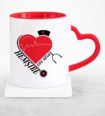 Kişiye Özel Mesleki Hemşire Kırmızı Kalpli Kupa Bardak - 6
