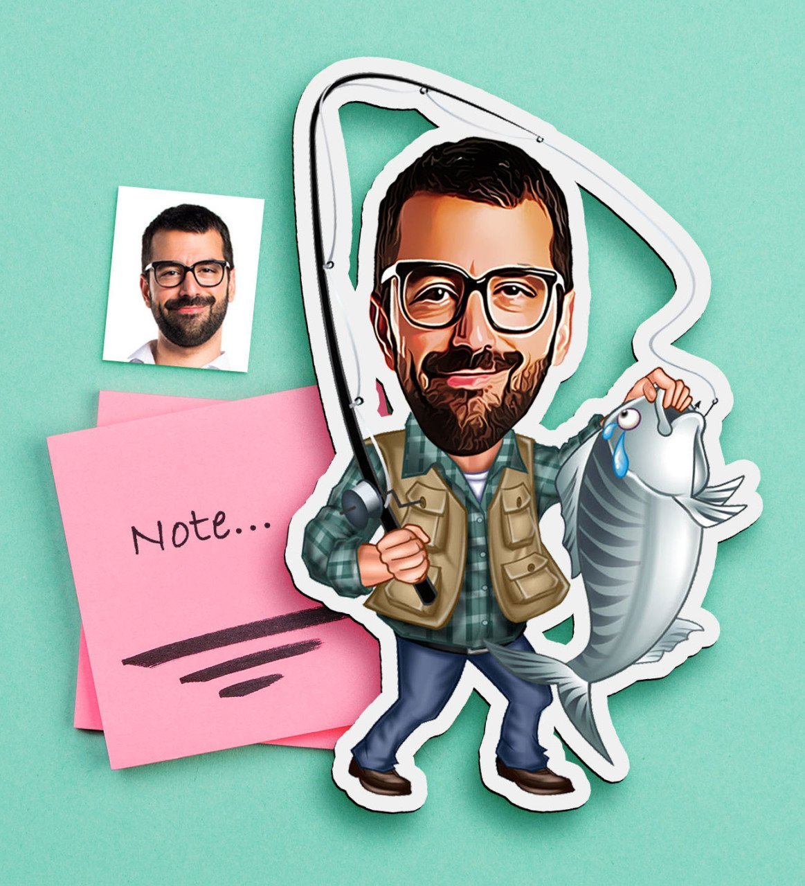 Kişiye Özel Bay Balıkçı Karikatürlü Ahşap Magnet