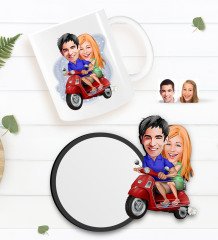 Kişiye Özel Sevgililer Karikatürlü Beyaz Kupa ve Ahşap Bardak Altlığı Hediye Seti-10