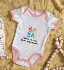 BK Kids Baba Tasarımlı Pembe Bebek Body Zıbın-1