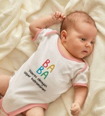 BK Kids Baba Tasarımlı Pembe Bebek Body Zıbın-1