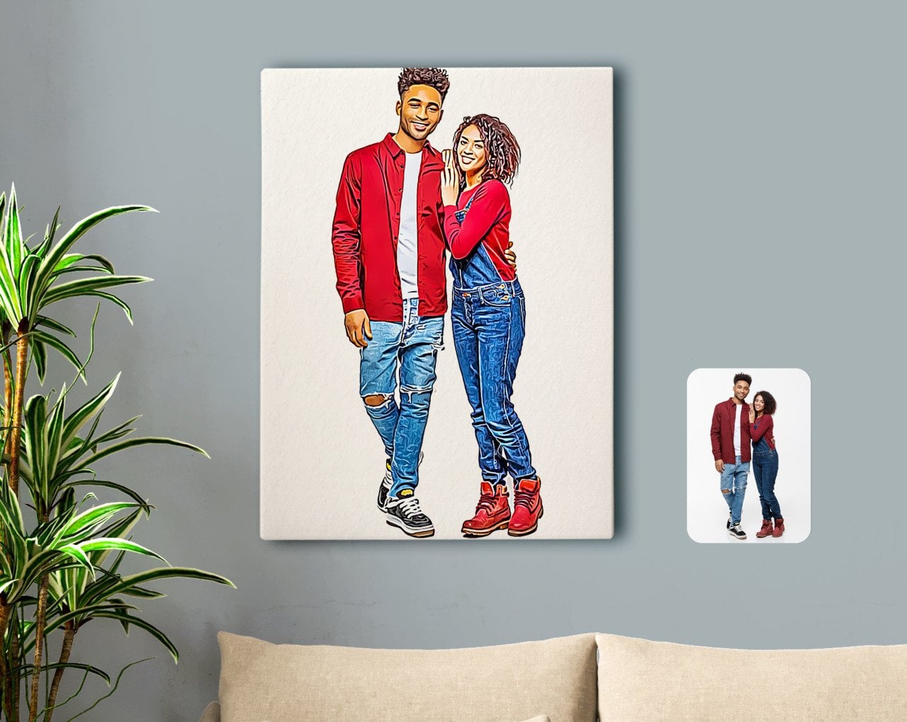 Kişiye Özel Tam Boy Sevgililer Karikatürlü Kanvas Tablo 50x70cm-1