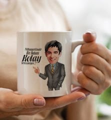 BK Gift Kişiye Özel Karikatür Tasarımlı Defter Kalem Kupa ve Mini Kovada Kokulu Mum Hediye Seti-4, Arkadaşa Hediye, Sevgiliye Hediye, Yeni İş Hediyesi