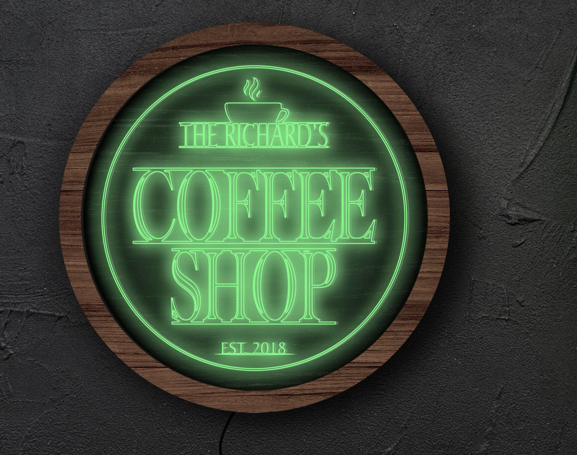 BK Gift Kişiye Özel Led Işıklı Yuvarlak Bar Tabelası, Işıklı Tabela, Bar Dekorasyonu, Duvar Dekoru, Home Bar Tabela-18 - (39CM)