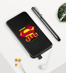Kişiye Özel Süper Baba Siyah 5000 mAh Powerbank ve Kalem Seti-1