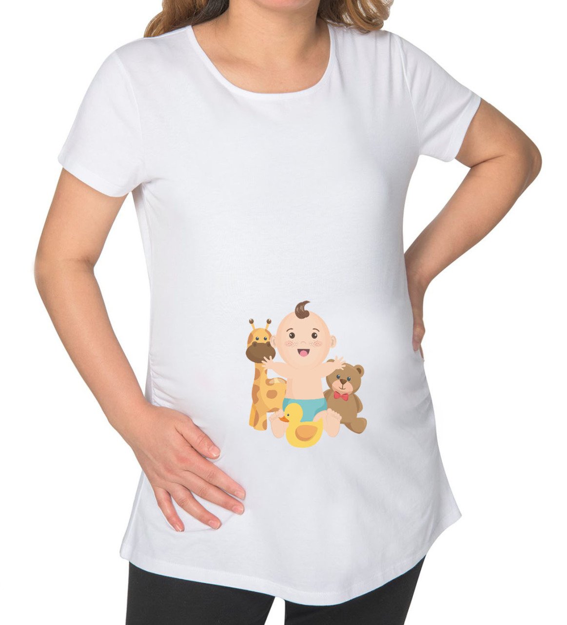 BK Gift Erkek Bebek Tasarımlı Beyaz Hamile Tişört-3