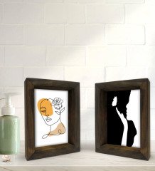 Bk Gift Banyo Dekoratif 2'li Doğal Masif Ahşap Çerçeve 15x20cm-4