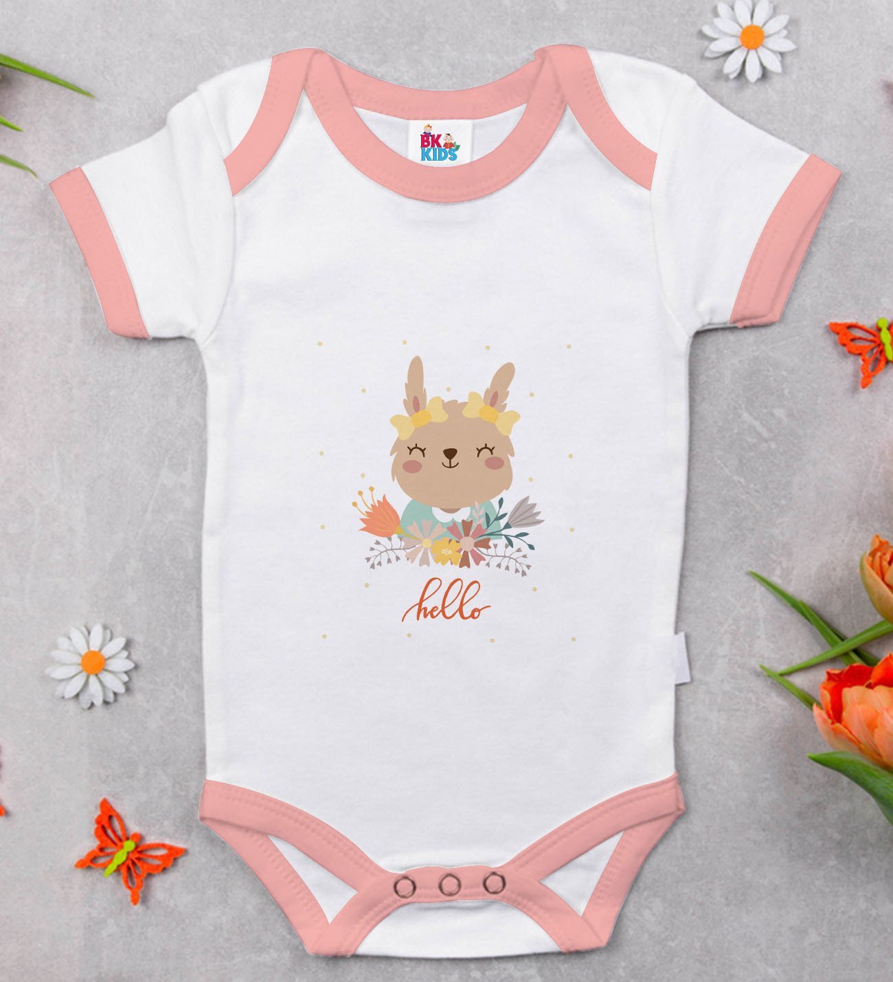 BK Kids Hello Tasarımlı Pembe Bebek Body Zıbın-1
